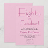 Eighty and Fabulous Blush Pink 80th Birthday 招待状 (正面/裏面)