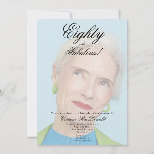 Eighty and Fabulous Photo 80th Birthday Party 招待状 (正面)