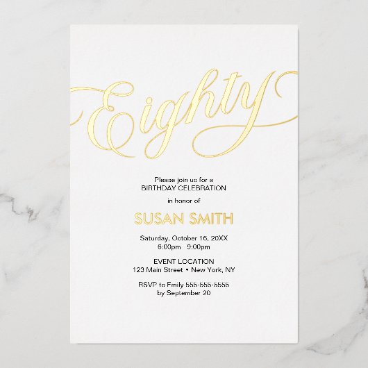Eighty Birthday Elegant Invitation Foil Invitation 箔招待状 (正面)