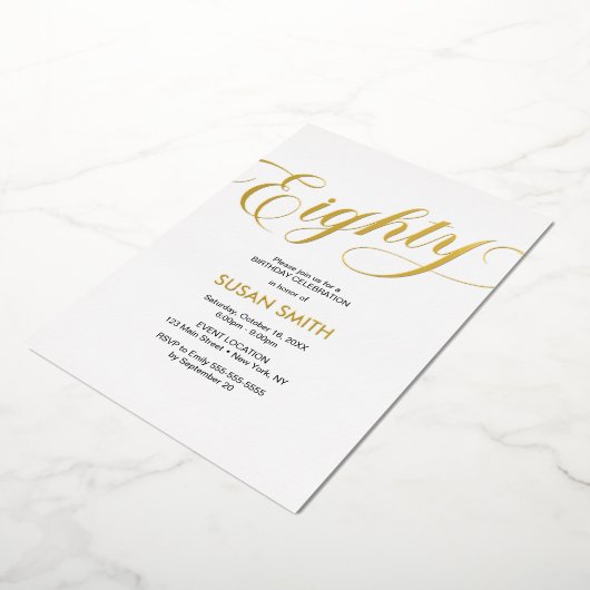 Eighty Birthday Elegant Invitation Foil Invitation 箔招待状 (回転した状態)
