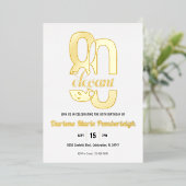 Eighty & Elegant Floral 80th Birthday Gold 箔招待状 (立ち正面)