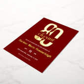 Eighty & Elegant Peony 80th Birthday Ruby Red Gold 箔招待状 (回転した状態)