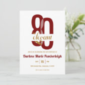 Eighty & Elegant Red Gold Floral 80th Birthday 招待状 (スタンド正面)