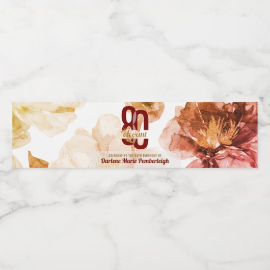 Eighty & Elegant Ruby Red Gold 80th Birthday ペットボトルラベル (シングルラベル)