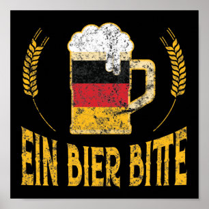 Ein Bier Bitteドイツ国旗1ビールお願い ポスター