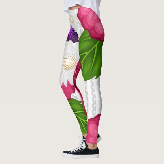 Ein Blütentraum Blumen Streifen & Punkte レギンス (左)