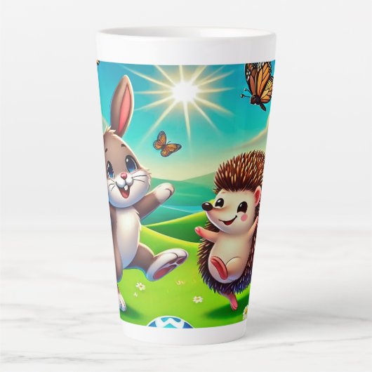 Ein glücklicher Hase und Igel カフェラテマグ (正面)