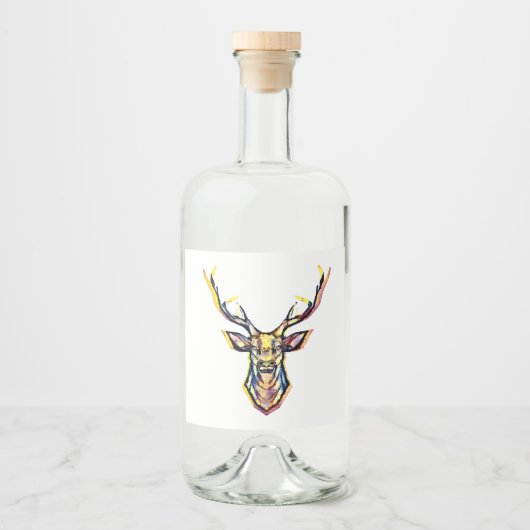 Ein Hirschkopf als buntes Bild im Aquarell Stil    リキュールボトルラベル (正面)