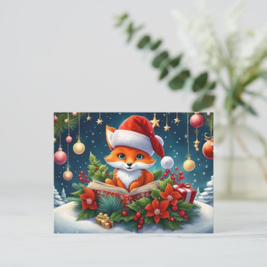 Ein kleiner Fuchs als Weihnachtsmann verkleidet 3a ポストカード (スタンド正面)