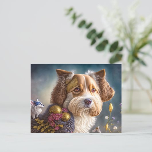 Ein süßer Hund mit Goldschmuck ポストカード (スタンド正面)