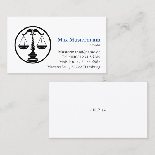 einfache Anwalt Visitenkarte 名刺 (正面/裏面)