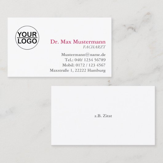 einfache Doktor Visitenkarte mit Logo 名刺 (正面/裏面)