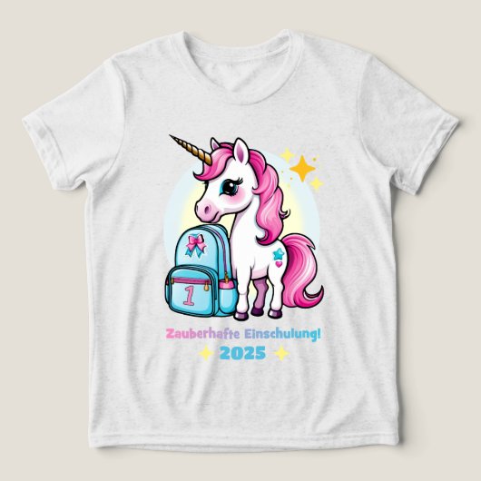 Einhorn mit Schultasche - Zauberhafte Einschulung トライブレンドTシャツ (デザイン正面)