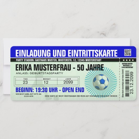 Einladung 50. Geburtstag Vorlage Fußball blau 招待状 (正面)