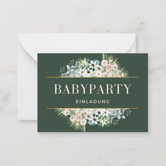 Einladung Babyparty – Gold Grün Floral Babyshower ノートカード (正面)