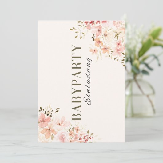 Einladung Babyparty – Rosa Blumen Babyshower 招待状 (スタンド正面)