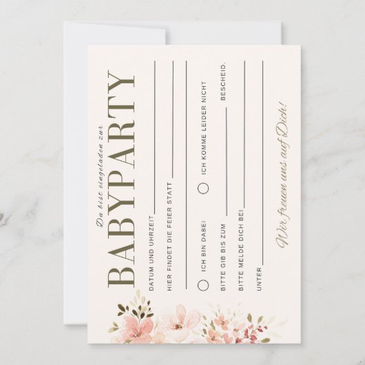 Einladung Babyparty – Rosa Blumen Babyshower 招待状 (裏面)