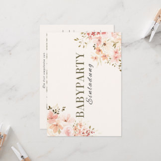 Einladung Babyparty – Rosa Blumen Babyshower 招待状