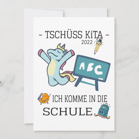 Einladung Einschulung Einhorn  招待状 (正面)