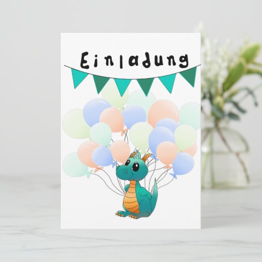 Einladung Kindergeburtstag Drache 招待状 (スタンド正面)
