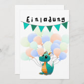 Einladung Kindergeburtstag Drache 招待状 (正面/裏面)