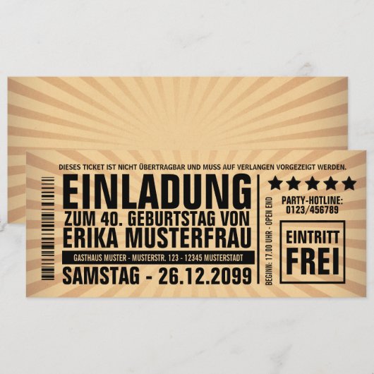Einladung zum 40. Geburtstag (personalisierbar) 招待状 (正面/裏面)