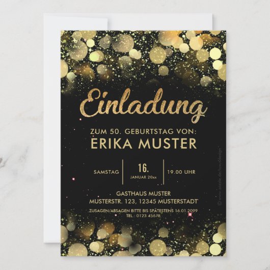 Einladung zum 50. Geburtstag "Goldene Schrift" 案内状 (正面)