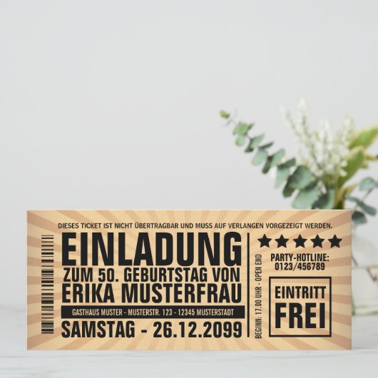 Einladung zum 50. Geburtstag (personalisierbar) 招待状 (スタンド正面)