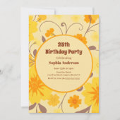 Einladung zum Geburtstag Retro-Sonnenblumen gelbe  招待状 (正面)