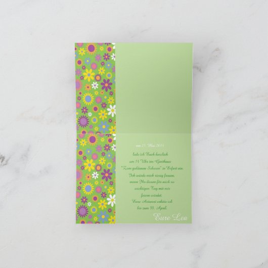 Einladung zur Jugendweihe カード (内部)