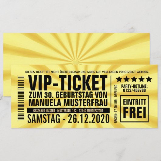 Einladungen zum 30. Geburtstag (“VIP”) 招待状 (正面/裏面)