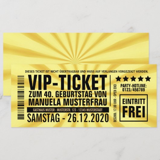 Einladungen zum 40. Geburtstag (“VIP”) 招待状 (正面/裏面)