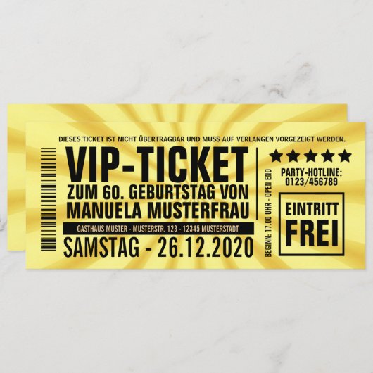 Einladungen zum 60. Geburtstag (“VIP”) 招待状 (正面/裏面)