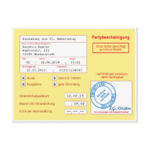 Einladungskarte als Attest/Krankenshein, gelb