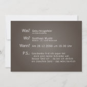 Einladungskarte mit "Was? Wann? Wo? P.S.:"-Text 招待状 (裏面)