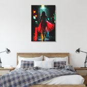 Einsame Anmut in Rot - Frau im Regen キャンバスプリント (インサイチュ (寝室))