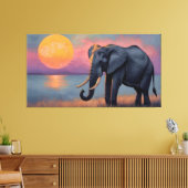 Einsamer Elefant am majestätischen Sonnenuntergang キャンバスプリント (インサイチュ (リビング))