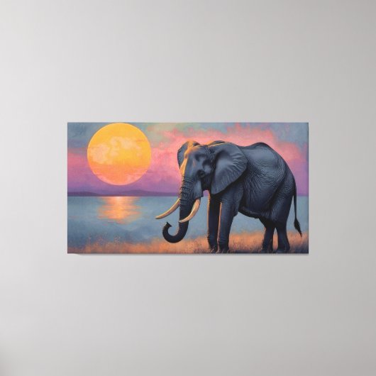 Einsamer Elefant am majestätischen Sonnenuntergang キャンバスプリント (正面)