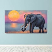 Einsamer Elefant am majestätischen Sonnenuntergang キャンバスプリント (インサイチュ (ウッドフロア))