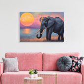 Einsamer Elefant am majestätischen Sonnenuntergang キャンバスプリント (インサイチュ (リビング))