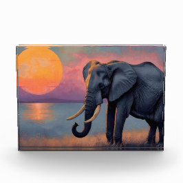 Einsamer Elefant am majestätischen Sonnenuntergang フォトブロック