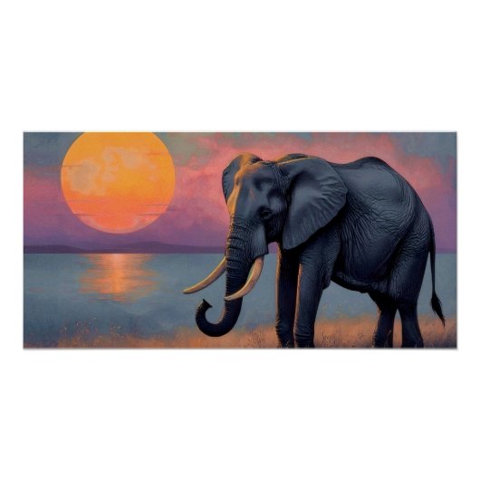 Einsamer Elefant am majestätischen Sonnenuntergang ポスター (正面)