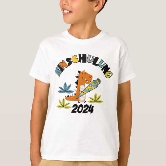 Einschulung 2026 - Dino mit Schultüte  Tシャツ (正面)
