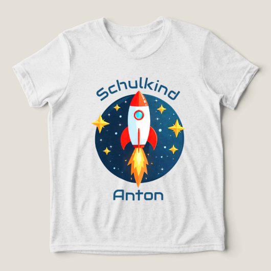 Einschulung - Rakete gelbe Sterne - Schulkind | トライブレンドTシャツ (デザイン正面)