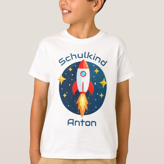 Einschulung - Rakete gelbe Sterne - Schulkind | Tシャツ (正面)