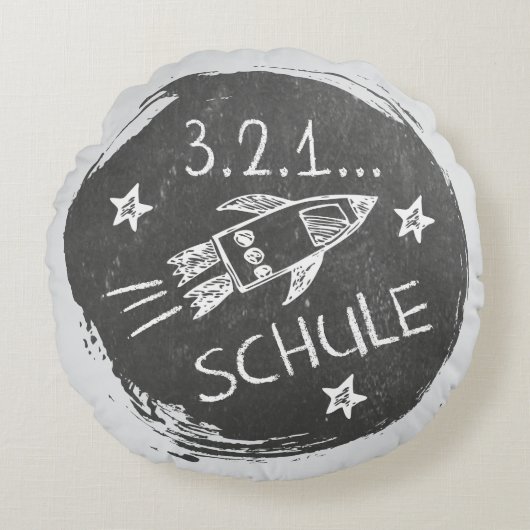 Einschulung - Schulanfang - Rakete auf Tafel | ラウンドクッション (正面)
