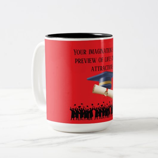 Einstein's graduation motto bright red ツートーンマグカップ (正面左)