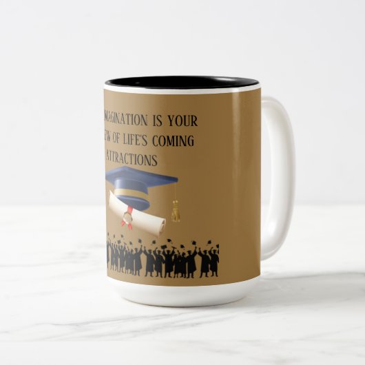 Einstein's graduation motto light brown ツートーンマグカップ (正面右)