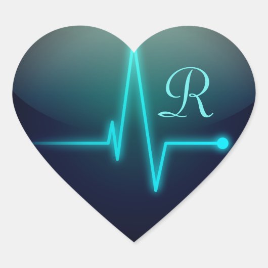 EKGハート医療ブラックブルーエレガントナース医師 ハートシール (正面)