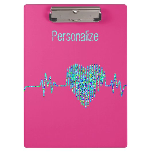 EKGハート医療ekgラインピンクブルーかわいい クリップボード (正面)